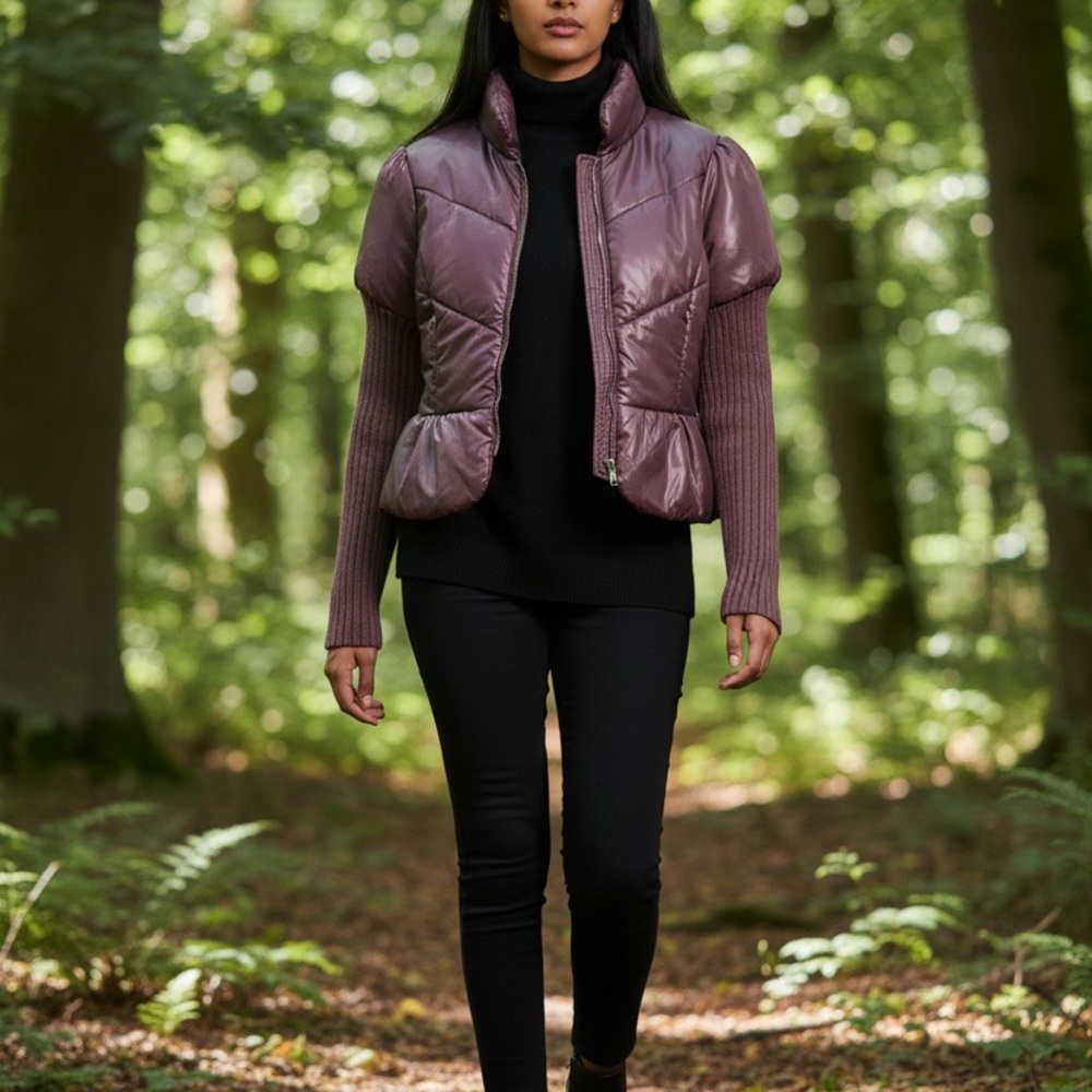 TEX Max Azria Women's Quilted Puff Sleeve Jacket in Dusty Plum